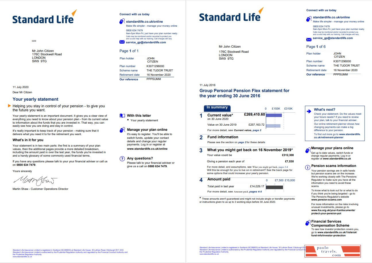 United Kingdom Standard Life utility bill template in Word and PDF format, 7 pages 1 2